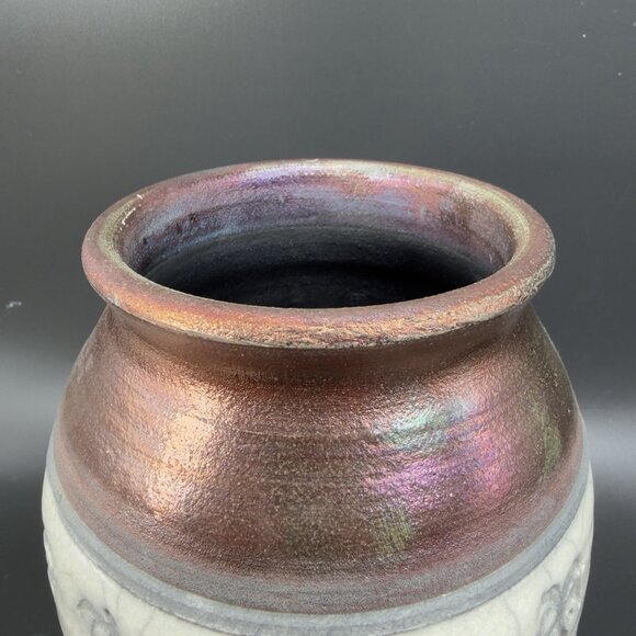 SuperValu 2006 Hand Made Raku Pottery Vase Vessel Iridescent Glaze Signed VTG - Picture 12 of 16